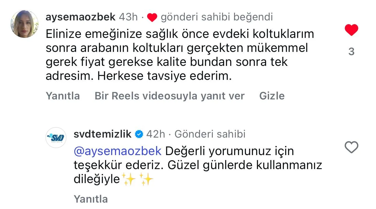 SVD Temizlik müşteri yorumu koltuk yıkama Ankara