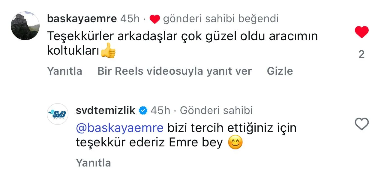 SVD Temizlik müşteri yorumu koltuk yıkama Ankara