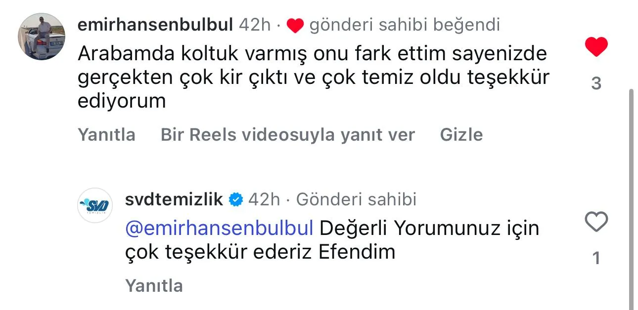 SVD Temizlik müşteri yorumu koltuk yıkama Ankara