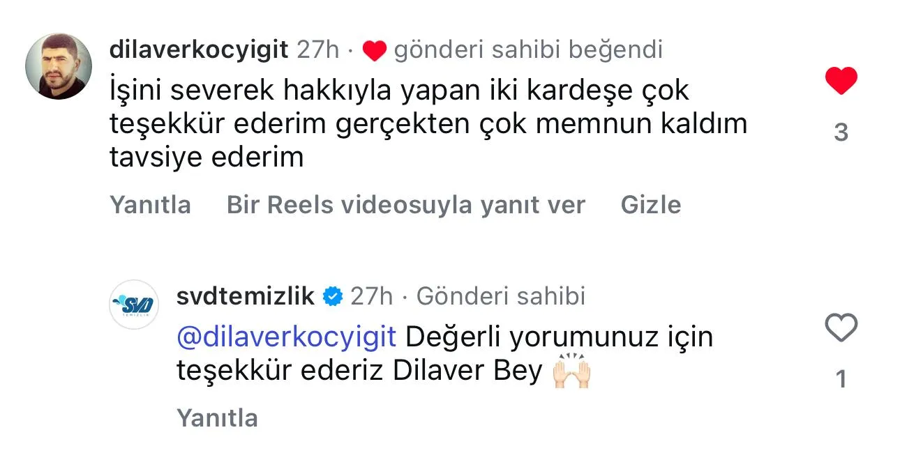 SVD Temizlik müşteri yorumu koltuk yıkama Ankara