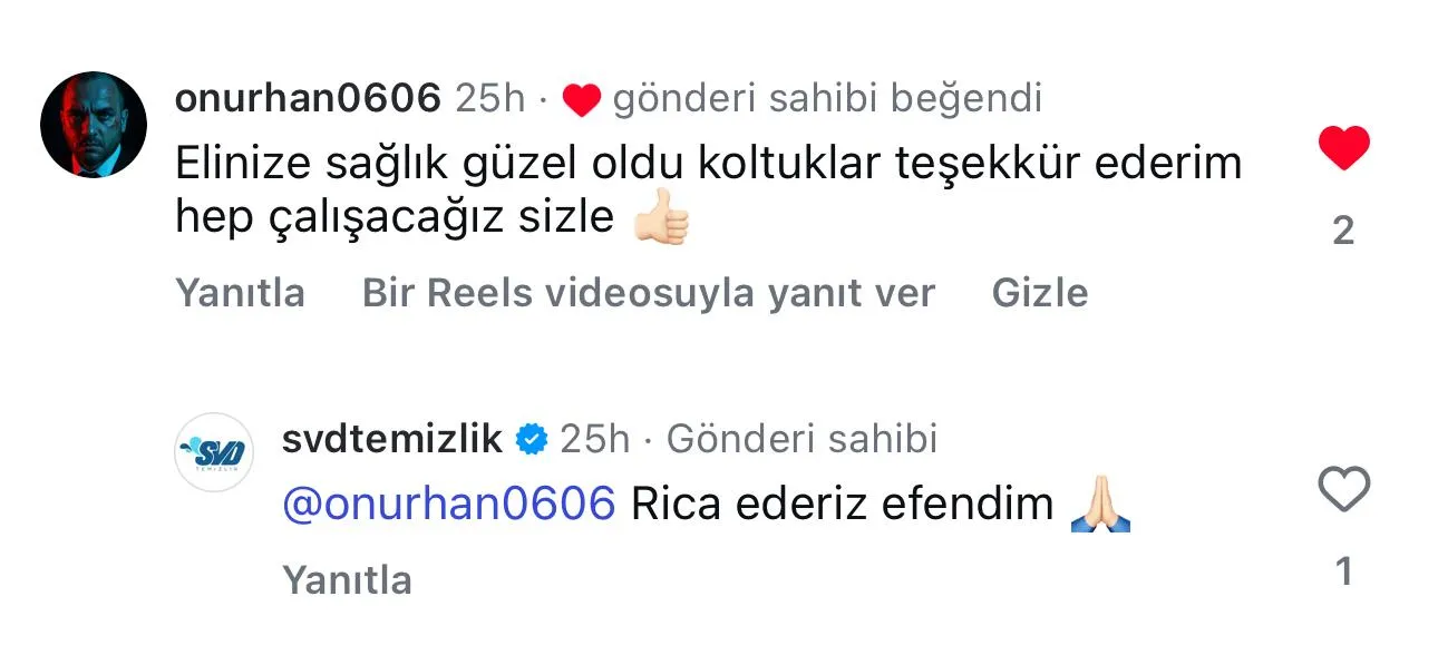 SVD Temizlik müşteri yorumu koltuk yıkama Ankara