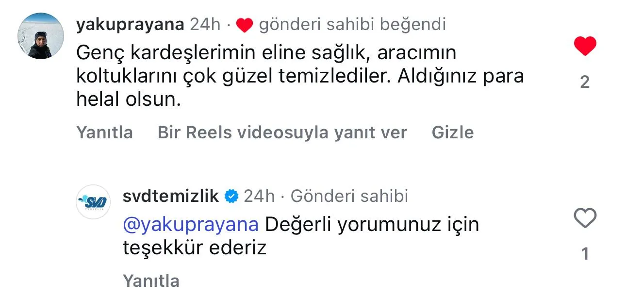 SVD Temizlik müşteri yorumu koltuk yıkama Ankara