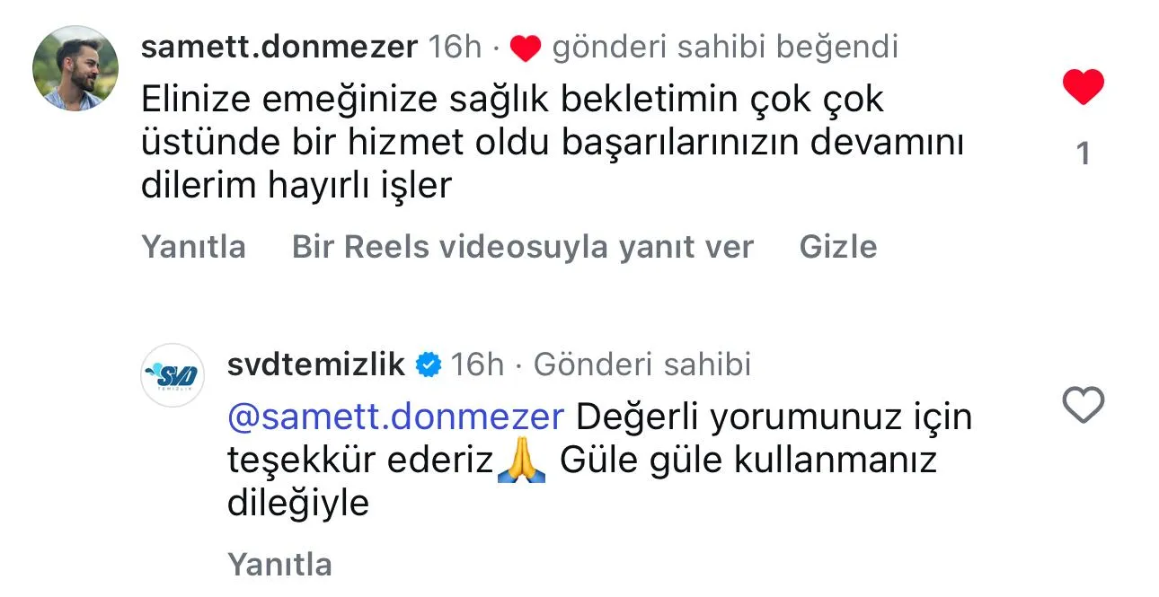 SVD Temizlik müşteri yorumu koltuk yıkama Ankara