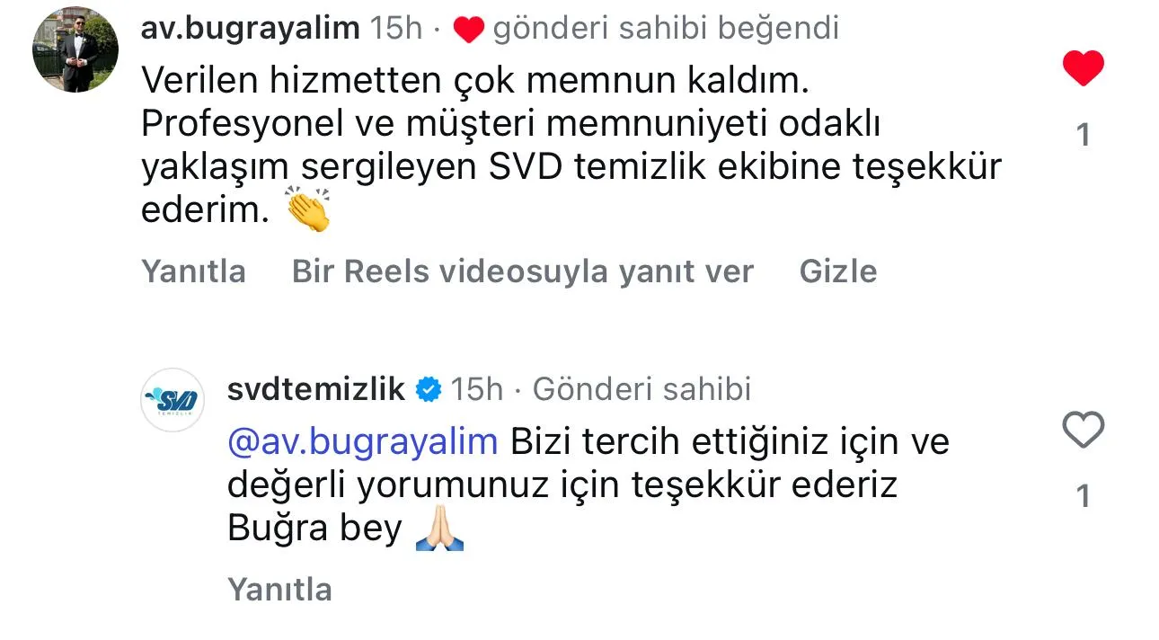 SVD Temizlik müşteri yorumu koltuk yıkama Ankara