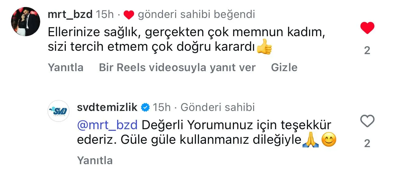 SVD Temizlik müşteri yorumu koltuk yıkama Ankara