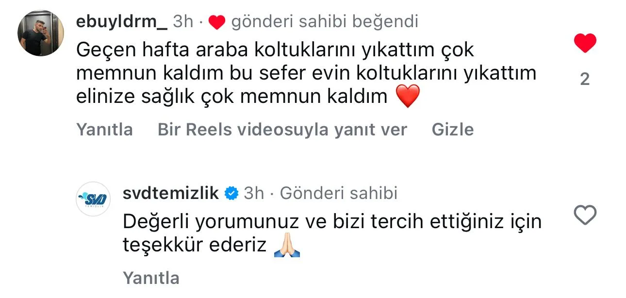 SVD Temizlik müşteri yorumu koltuk yıkama Ankara