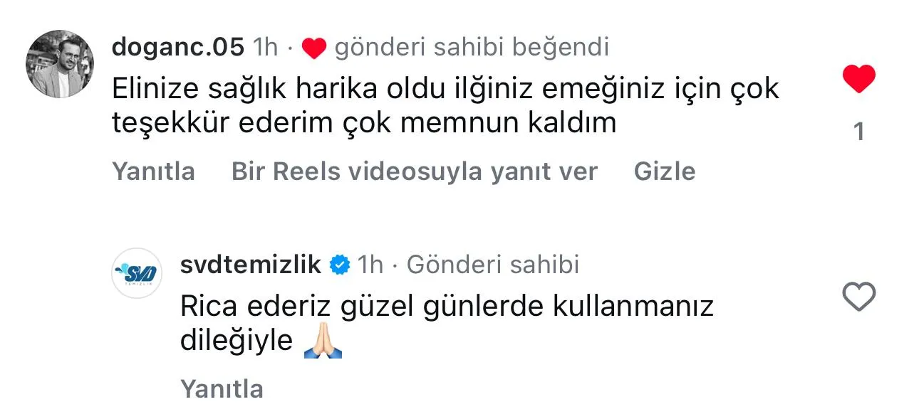 SVD Temizlik müşteri yorumu koltuk yıkama Ankara