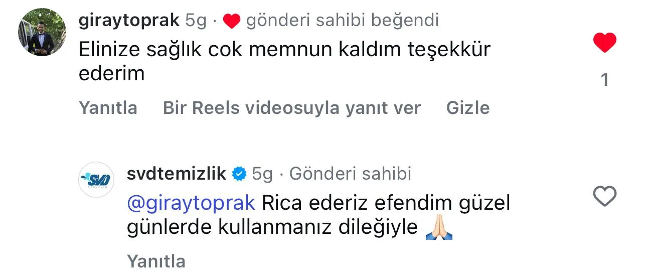 SVD Temizlik müşteri yorumu koltuk yıkama Ankara