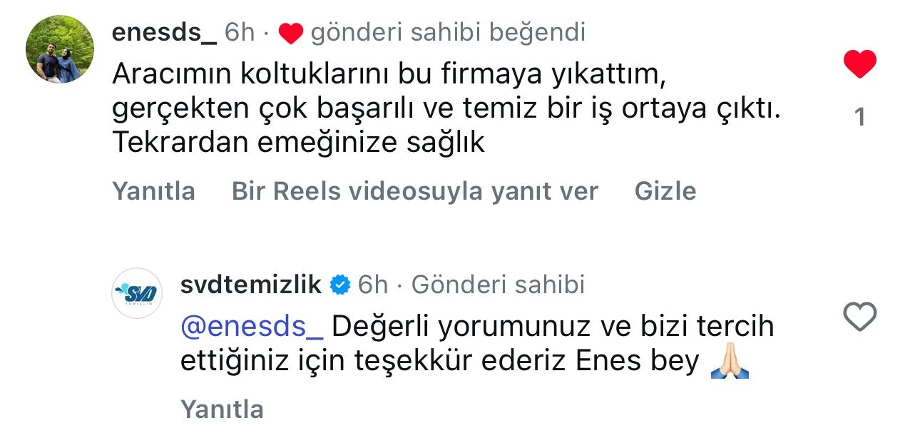 SVD Temizlik müşteri yorumu koltuk yıkama Ankara