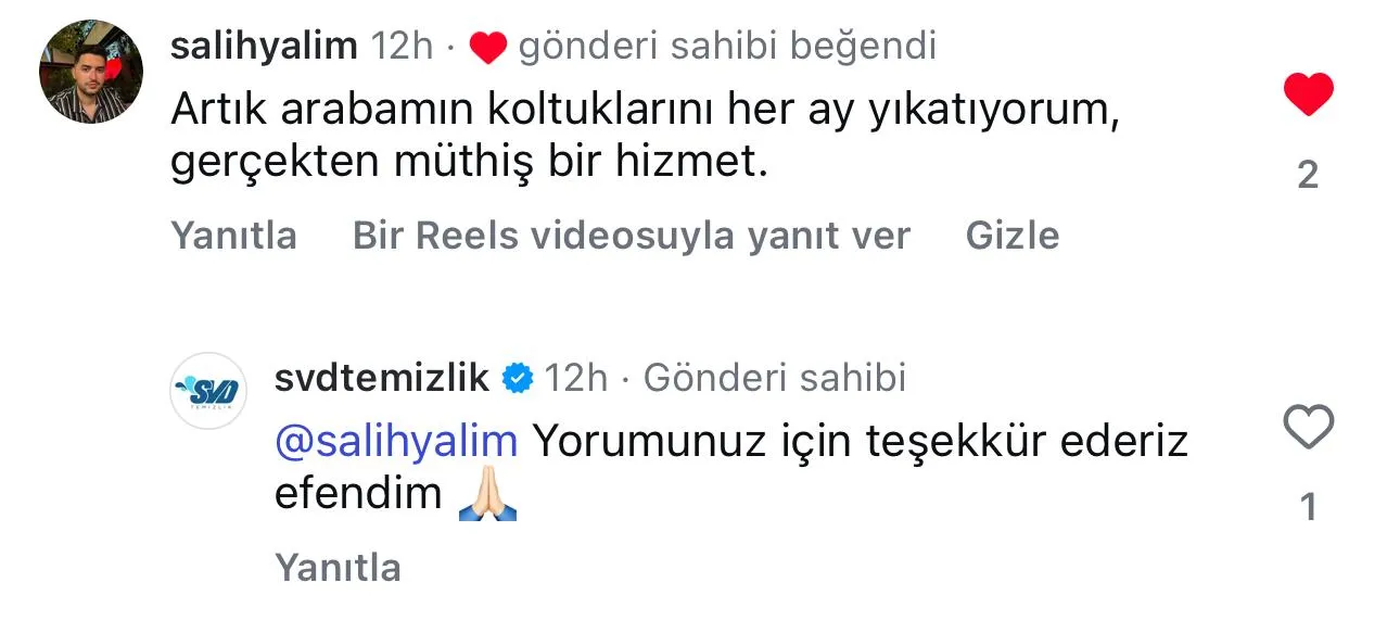 SVD Temizlik müşteri yorumu koltuk yıkama Ankara