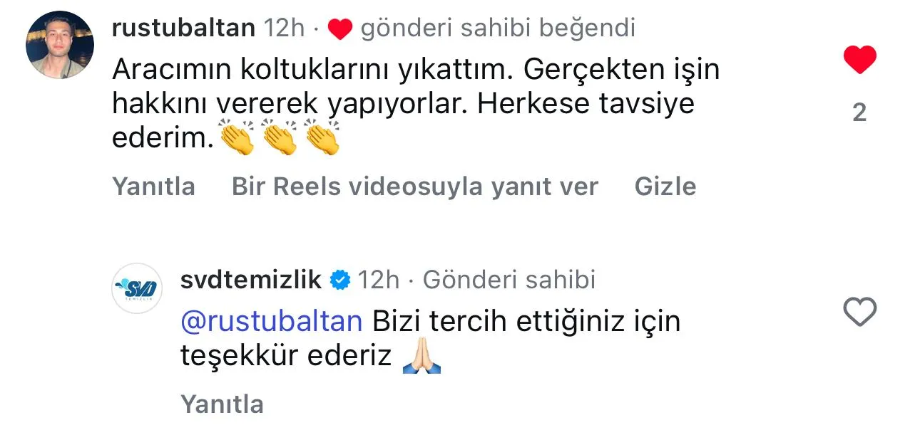 SVD Temizlik müşteri yorumu koltuk yıkama Ankara