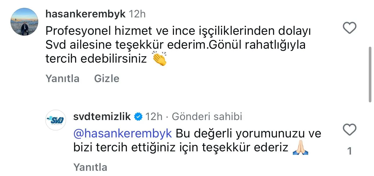 SVD Temizlik müşteri yorumu koltuk yıkama Ankara